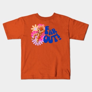 Far Out Flowers Astronaut - Groovy 70s Orange Kids T-Shirt